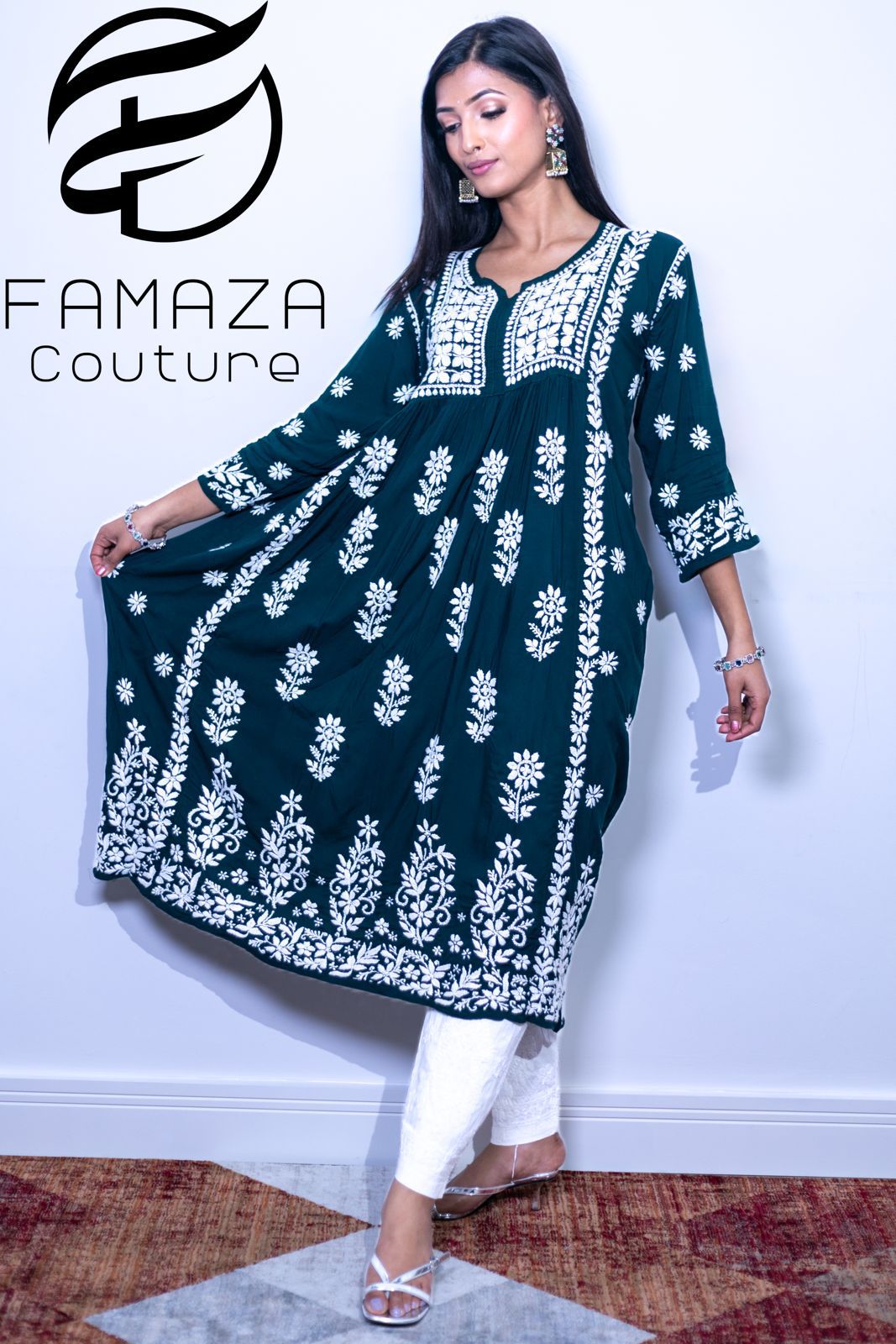 Chikankari Kurta/Shirt/Top - Naira Cut - Double sided embroidery work